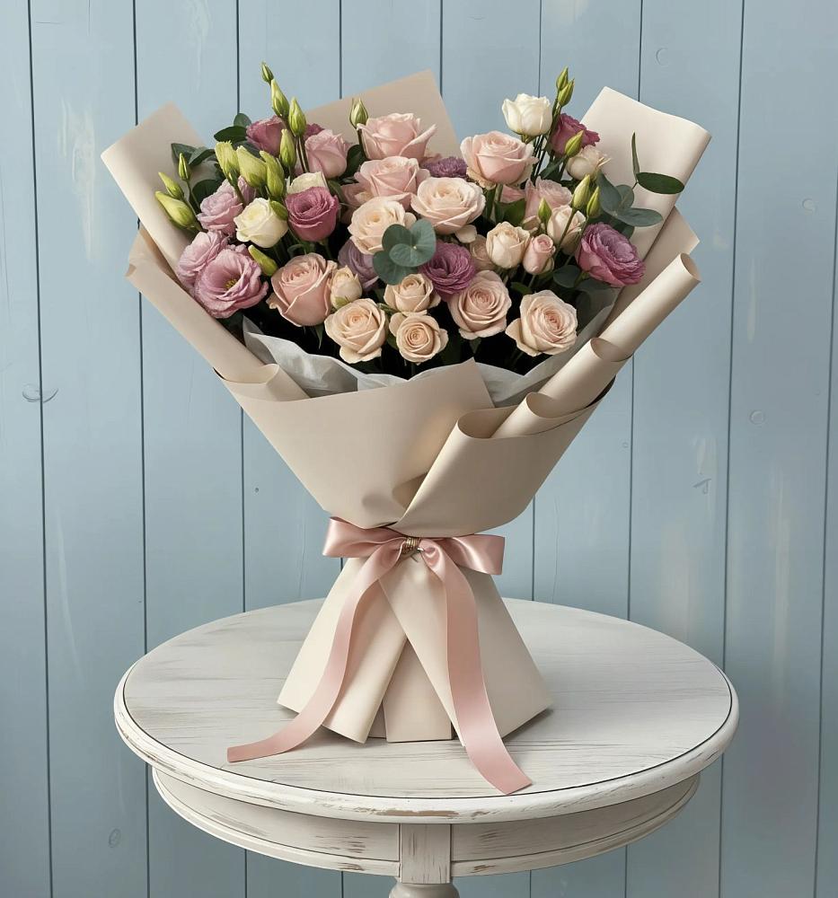 Букет цветов из: Розы и Лизиантусы в Хабаровске